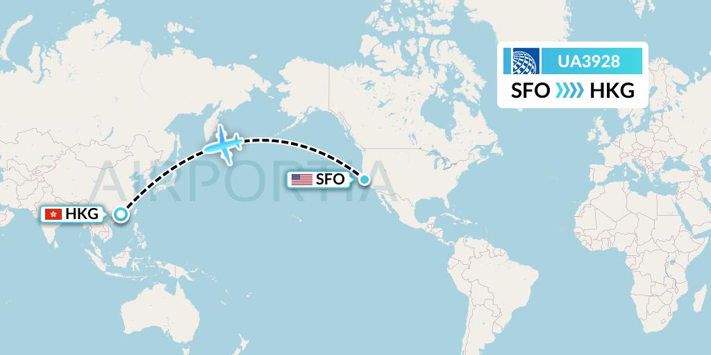 UA3928 United Airlines Flight Map: San Francisco to Hong Kong