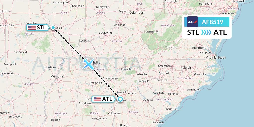 AF8519 Air France Flight Map: St. Louis to Atlanta
