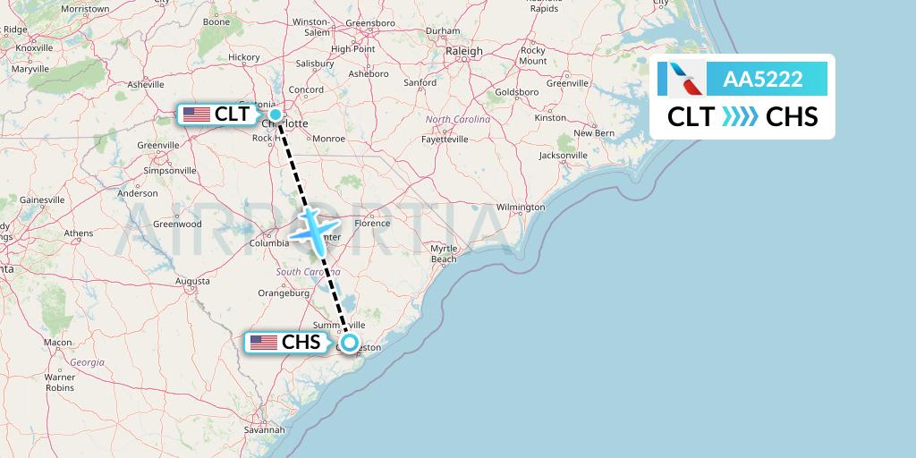 AA5222 American Airlines Flight Map: Charlotte to Charleston