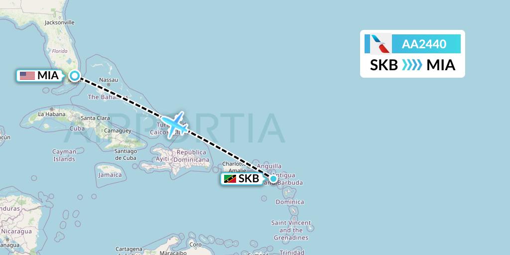 AA2440 American Airlines Flight Map: Basseterre to Miami