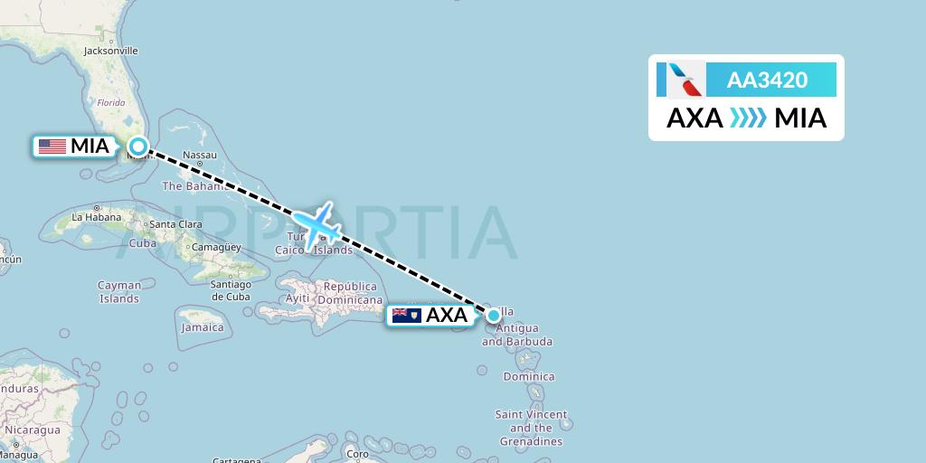 AA3420 American Airlines Flight Map: The Valley to Miami