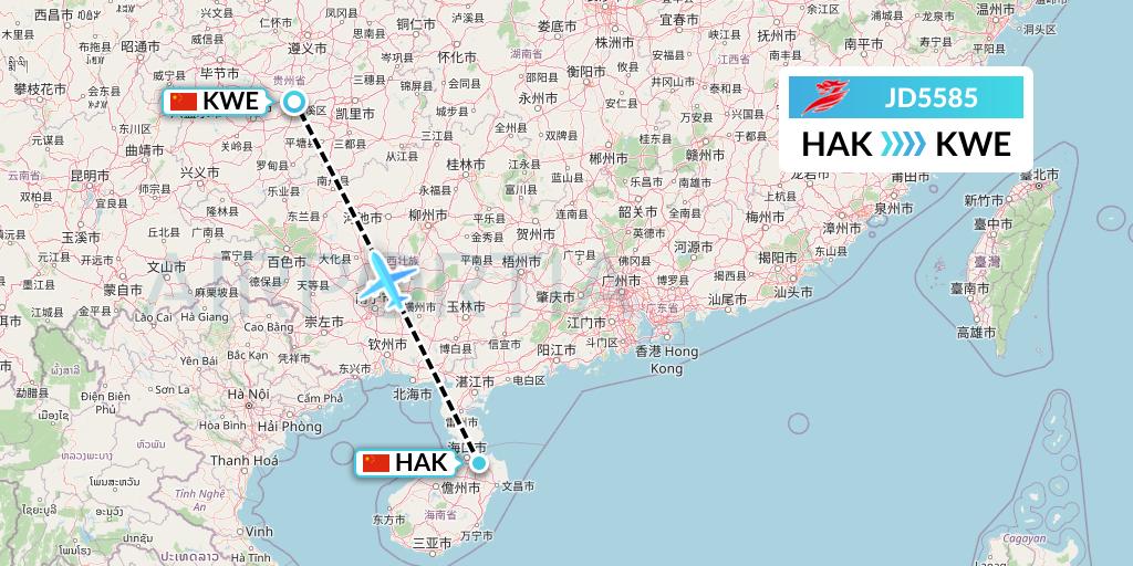 JD5585 Capital Airlines Flight Map: Haikou to Guiyang