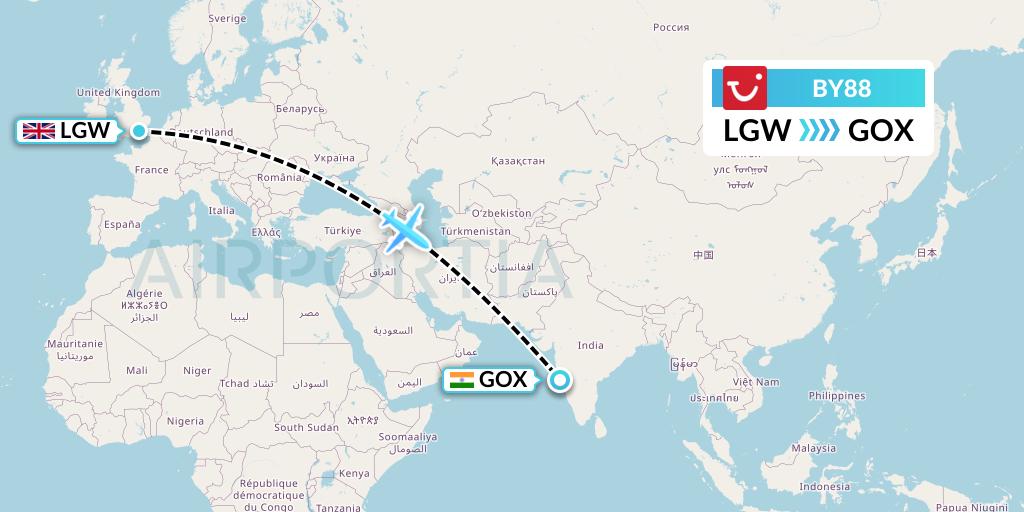 BY88 TUI Airways Flight Map: London to Goa