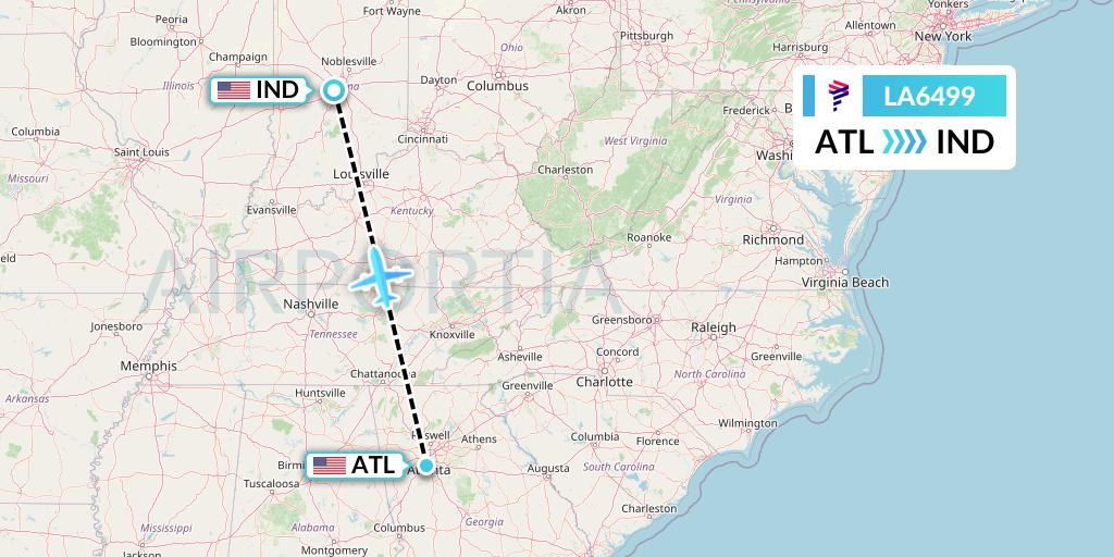 LA6499 LAN Airlines Flight Map: Atlanta to Indianapolis