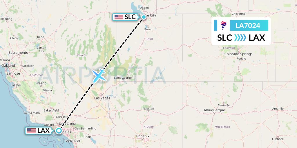 LA7024 LAN Airlines Flight Map: Salt Lake City to Los Angeles