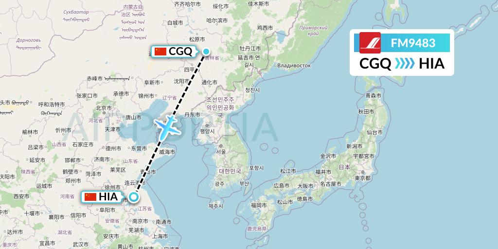 FM9483 Shanghai Airlines Flight Map: Changchun to Huai'an