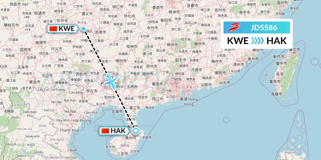 JD5586 Capital Airlines Flight Map: Guiyang to Haikou