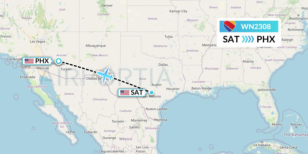 WN2308 Southwest Airlines Flight Map: San Antonio to Phoenix