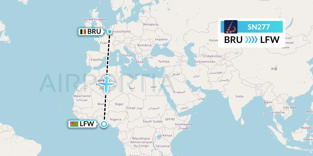 SN277 Brussels Airlines Flight Map: Brussels to Lome