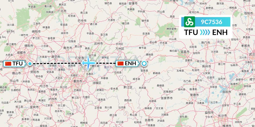 9C7536 Spring Airlines Flight Map: Chengdu to Enshi