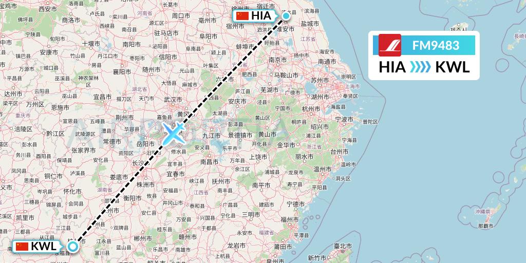 FM9483 Shanghai Airlines Flight Map: Huai'an to Guilin