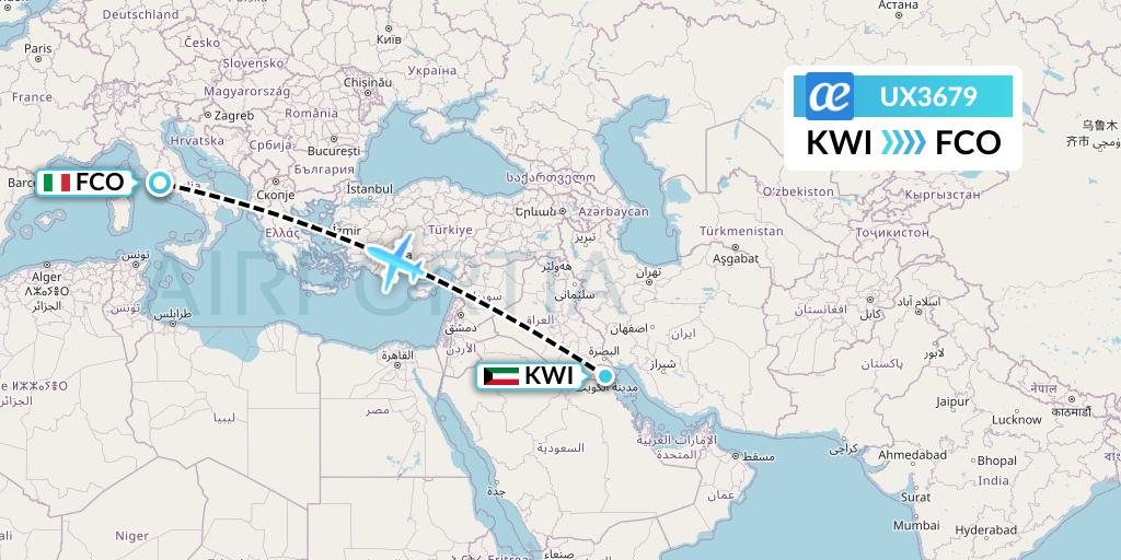 UX3679 Air Europa Flight Map: Kuwait City to Rome