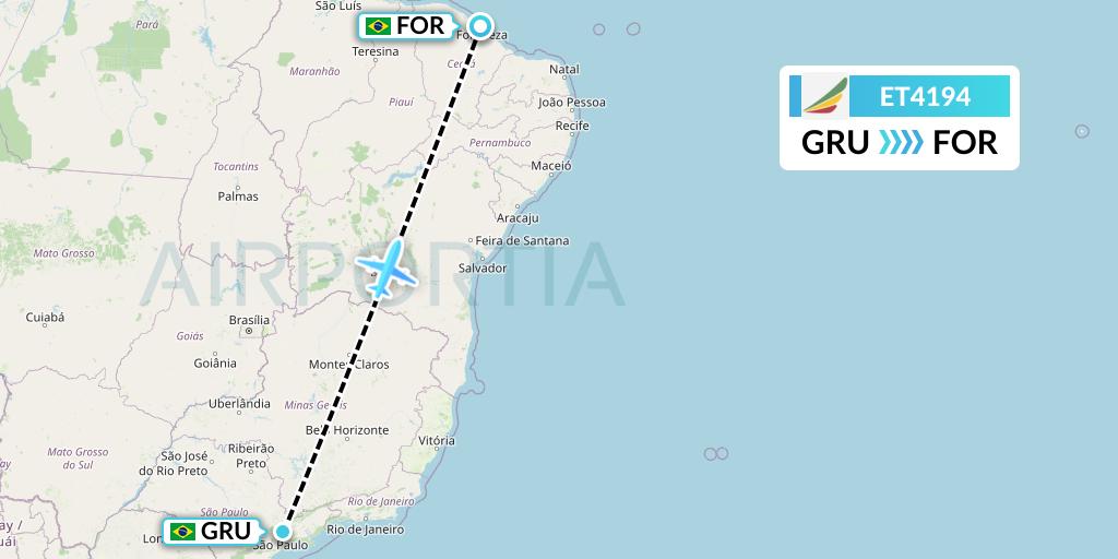 ET4194 Ethiopian Airlines Flight Map: Sao Paulo to Fortaleza