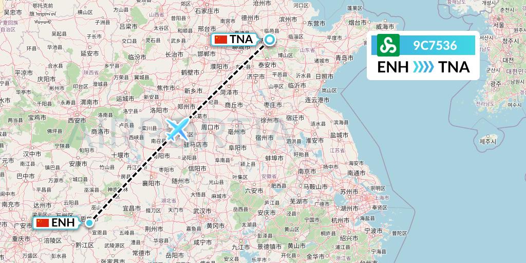 9C7536 Spring Airlines Flight Map: Enshi to Jinan
