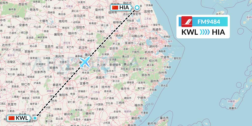FM9484 Shanghai Airlines Flight Map: Guilin to Huai'an