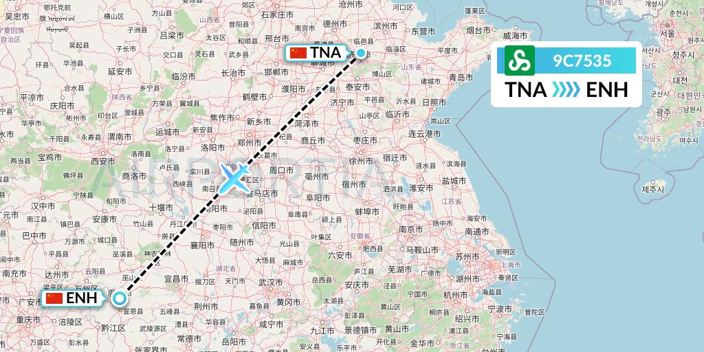 9C7535 Spring Airlines Flight Map: Jinan to Enshi