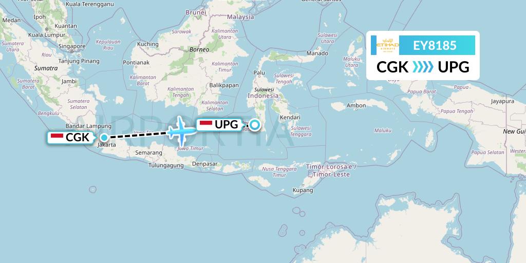 EY8185 Etihad Airways Flight Map: Jakarta to Makassar