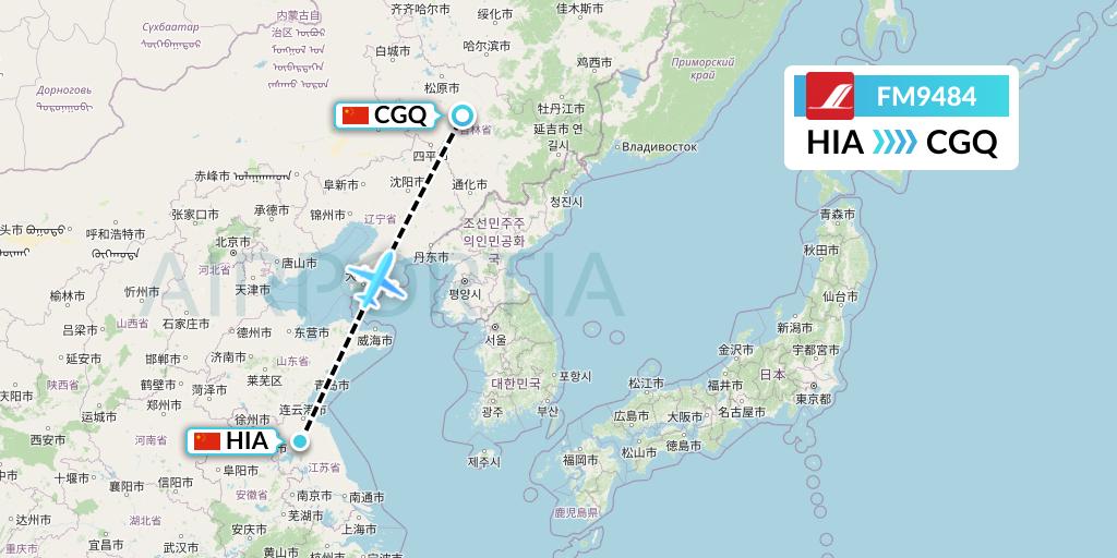 FM9484 Shanghai Airlines Flight Map: Huai'an to Changchun