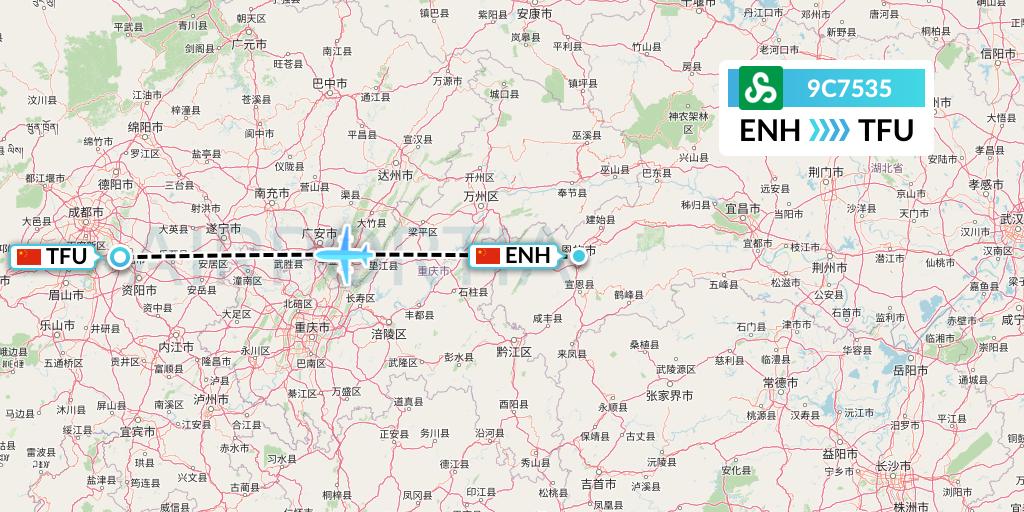9C7535 Spring Airlines Flight Map: Enshi to Chengdu