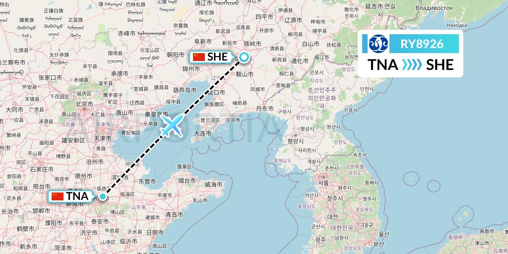 RY8926 Jiangxi Air Flight Map: Jinan to Shenyang