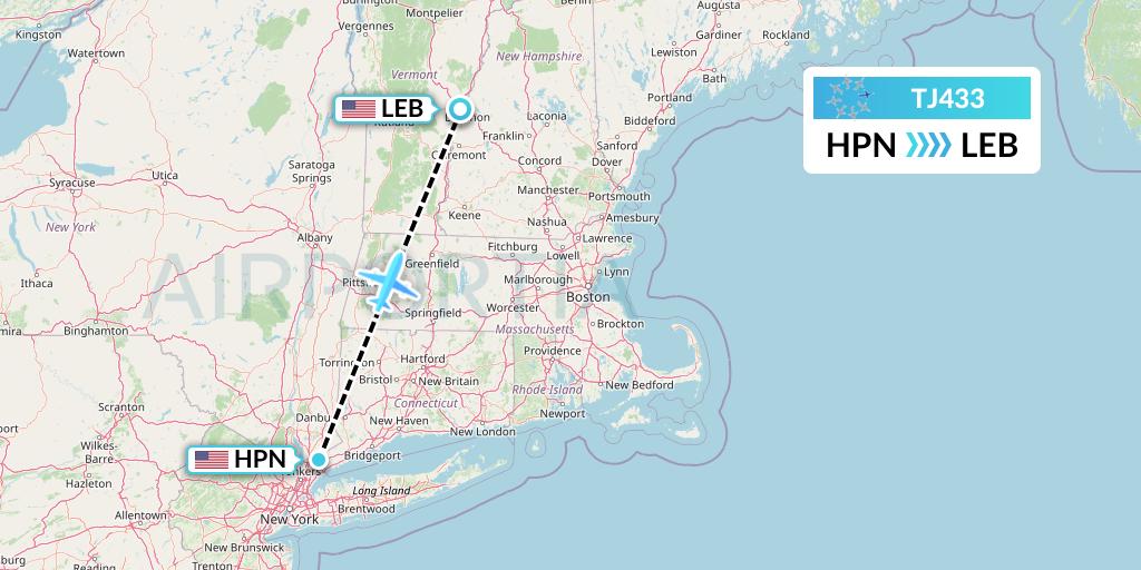 TJ433 Tradewind Aviation Flight Map: White Plains to Lebanon