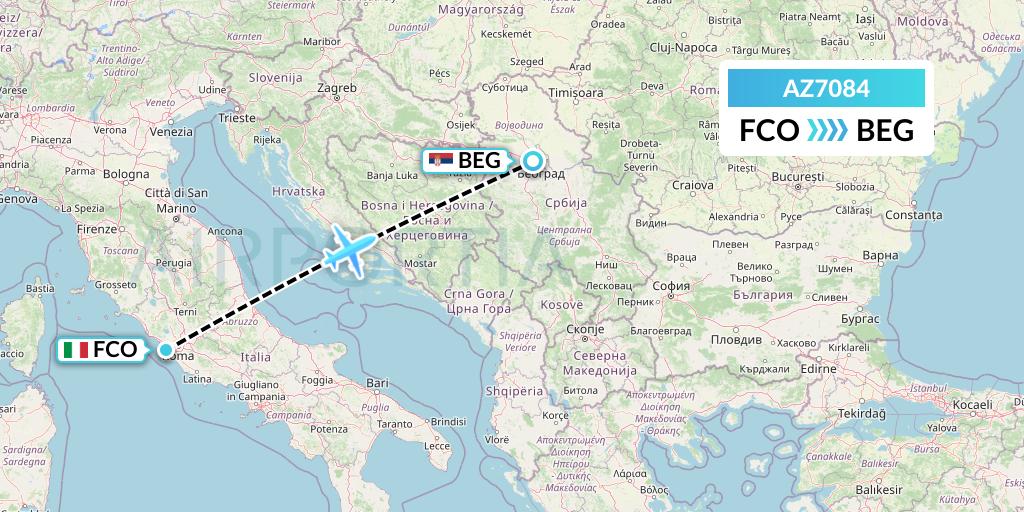 AZ7084 ITA Airways Flight Map: Rome to Belgrade