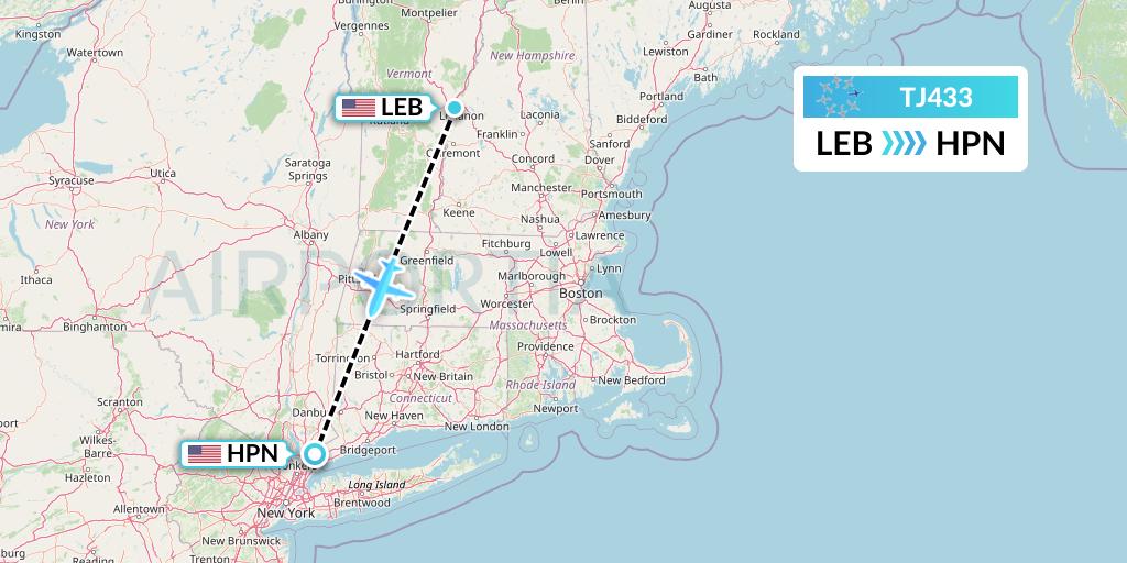 TJ433 Tradewind Aviation Flight Map: Lebanon to White Plains