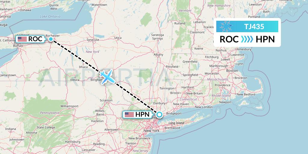 TJ435 Tradewind Aviation Flight Map: Rochester to White Plains
