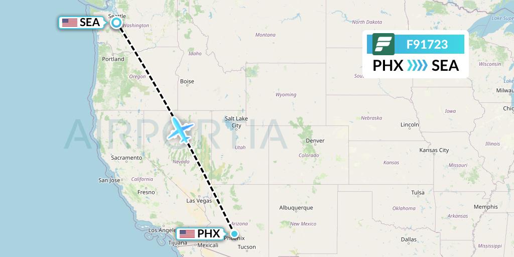 F91723 Frontier Airlines Flight Map: Phoenix to Seattle