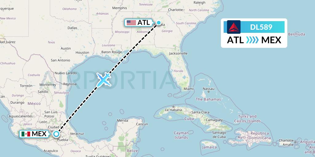DL589 Delta Air Lines Flight Map: Atlanta to Mexico City