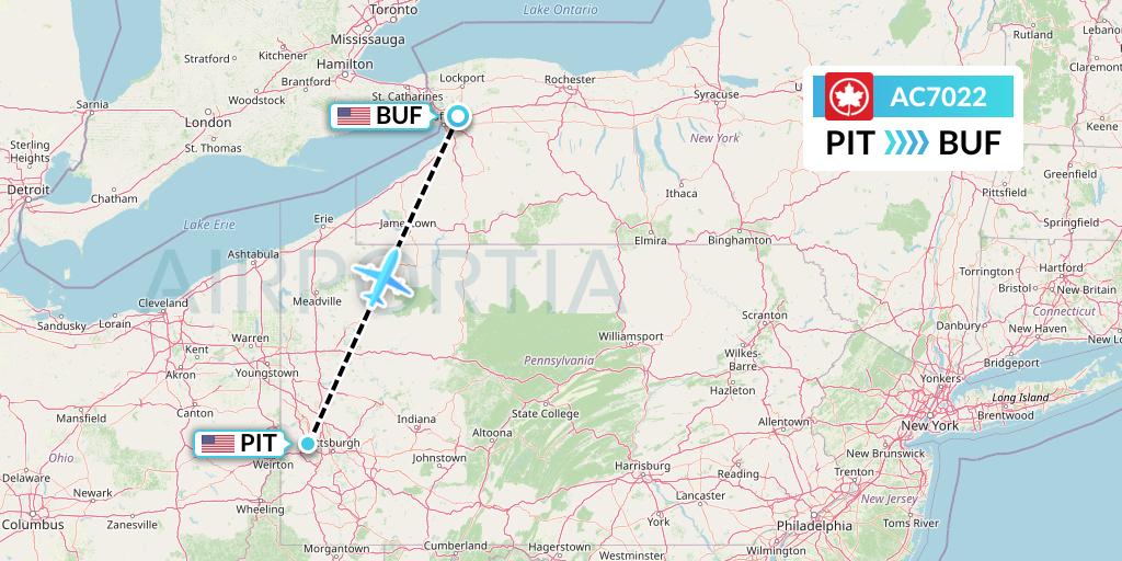 AC7022 Air Canada Flight Map: Pittsburgh to Buffalo