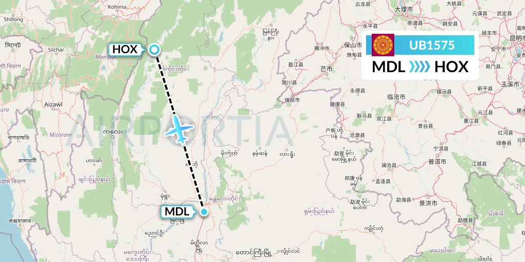 UB1575 Myanmar National Airlines Flight Map: Mandalay to Hommalinn