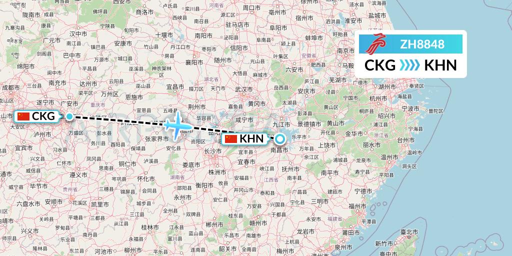 ZH8848 Shenzhen Airlines Flight Map: Chongqing to Nanchang