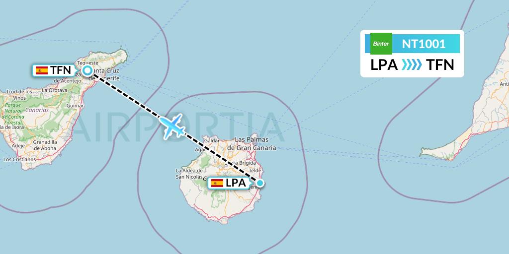 NT1001 Binter Canarias Flight Map: Las Palmas to Tenerife
