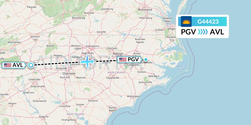 G44423 Allegiant Air Flight Map: Greenville to Asheville