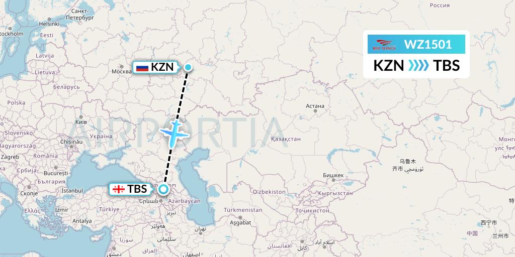 WZ1501 Red Wings Flight Map: Kazan to Tbilisi