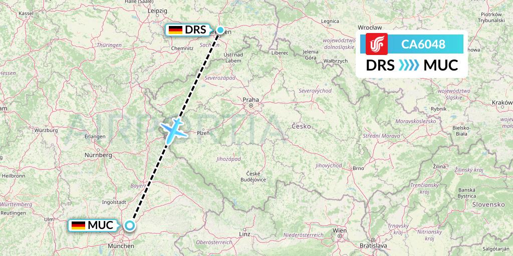 CA6048 Air China Flight Map: Dresden to Munich