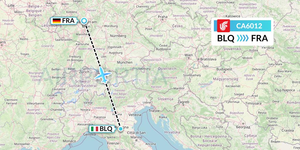 CA6012 Air China Flight Map: Bologna to Frankfurt
