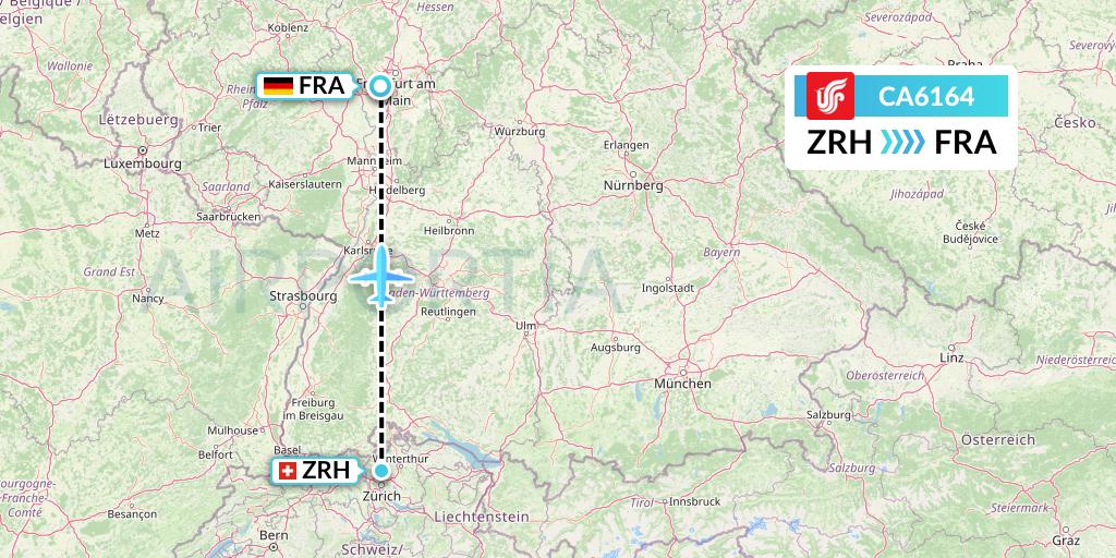 CA6164 Air China Flight Map: Zurich to Frankfurt
