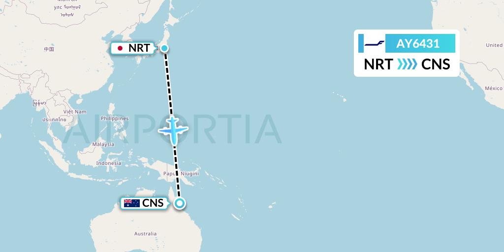 AY6431 Finnair Flight Map: Tokyo to Cairns