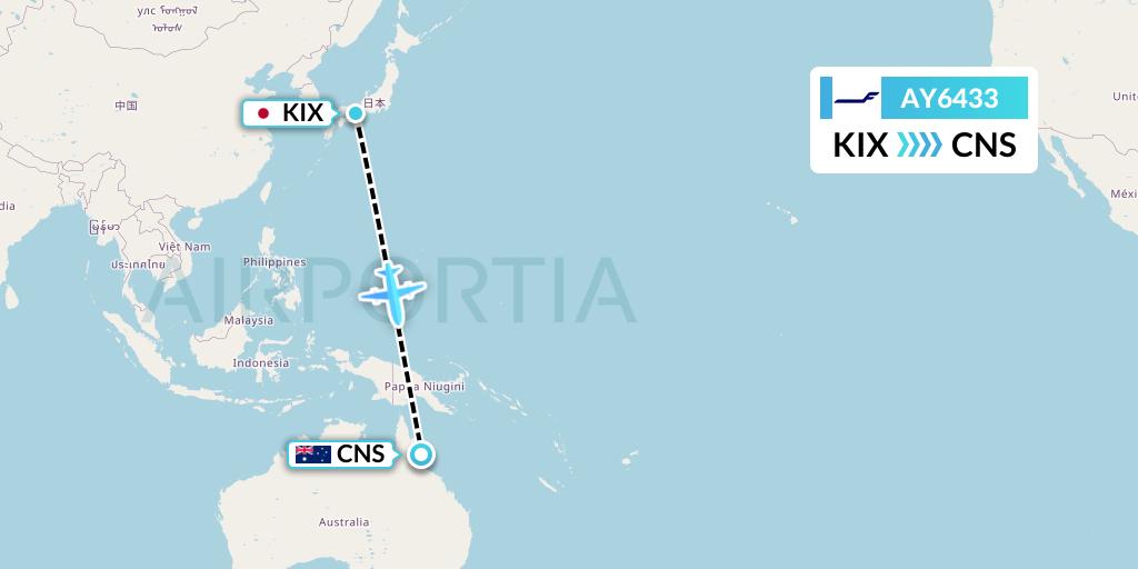 AY6433 Finnair Flight Map: Osaka to Cairns