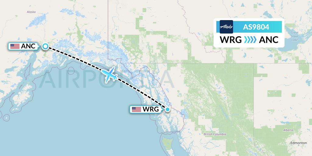 AS9804 Alaska Airlines Flight Map: Wrangell to Anchorage