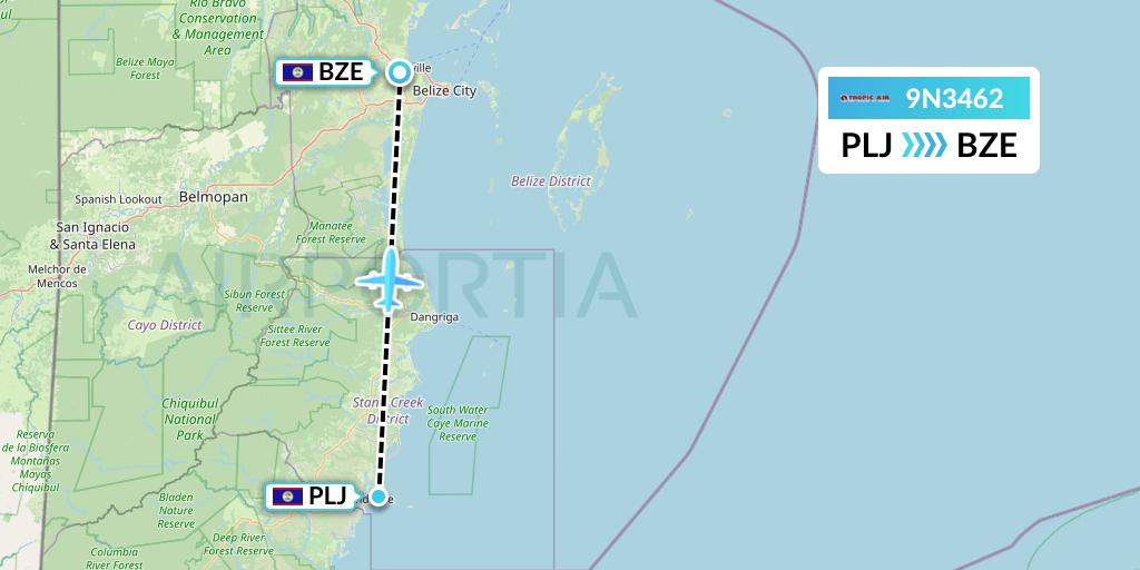 9N3462 Flight Status Tropic Air Placencia to Belize City (TOS3462)