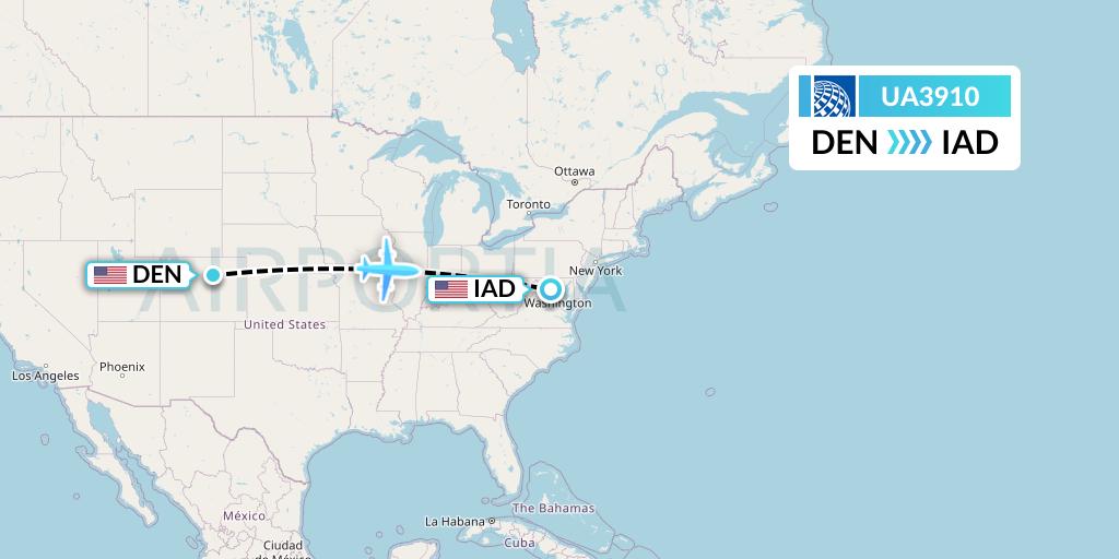 UA3910 United Airlines Flight Map: Denver to Washington