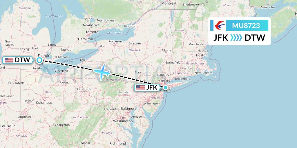 MU8723 China Eastern Airlines Flight Map: New York to Detroit