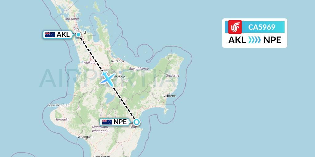 CA5969 Air China Flight Map: Auckland to Napier