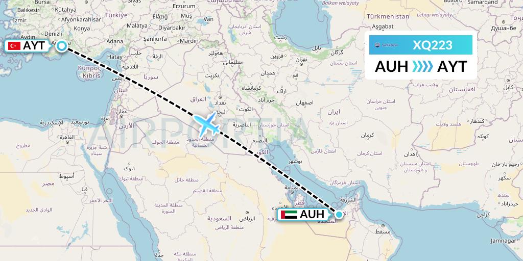 XQ223 SunExpress Flight Map: Abu Dhabi to Antalya