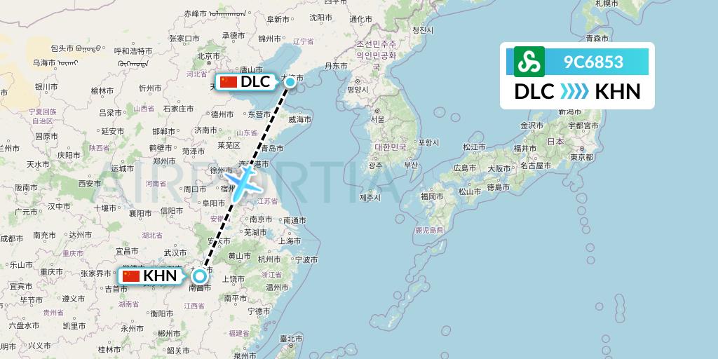 9C6853 Spring Airlines Flight Map: Dalian to Nanchang