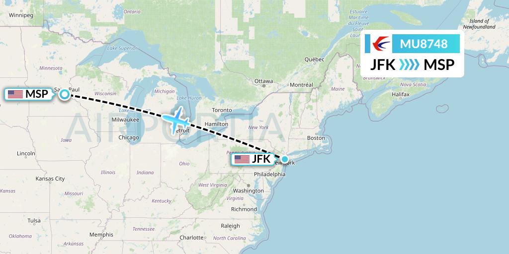 MU8748 China Eastern Airlines Flight Map: New York to Minneapolis