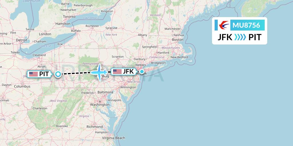 MU8756 China Eastern Airlines Flight Map: New York to Pittsburgh